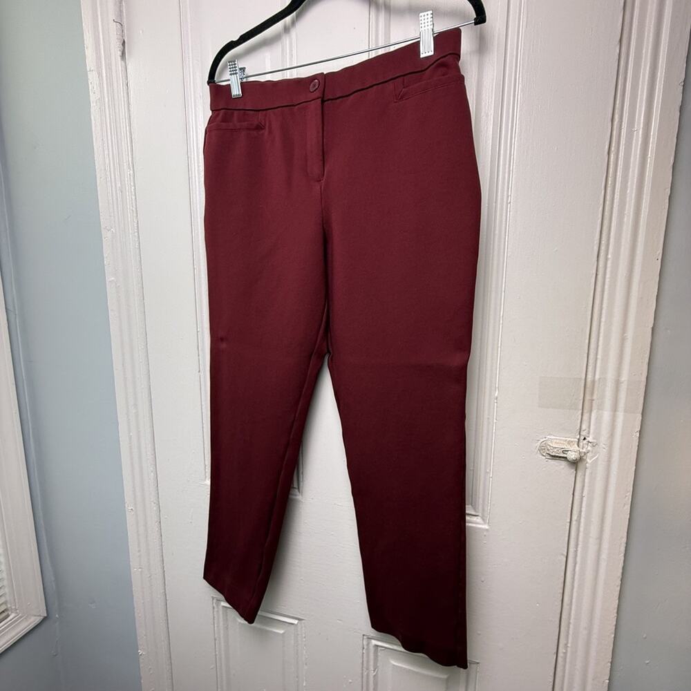Susan Graver Tailored Trousers Red Wine Medium Petite Button Front Office Career